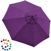 EliteShade vista frontal del toldo morado mostrando ajuste y color duradero