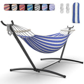 Everyfun hamaca doble frontal mostrando diseño azul-blanco y comodidad