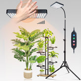 FECiDA luz frontal con trípode mostrando cobertura amplia para plantas