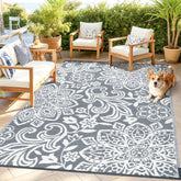 Findosom alfombra exterior frontal mostrando diseño mandala y resistencia