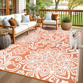 Findosom alfombra exterior frontal mostrando mandala y durabilidad