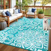Findosom alfombra exterior frontal mostrando diseño mandala reversible y estética decorativa