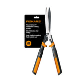 Fiskars frontal del producto mostrando tijeras completas y beneficios de potencia