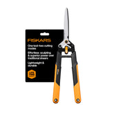 Fiskars tijeras para setos vista frontal con diseño equilibrado y corte rápido