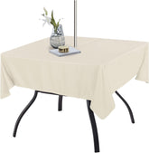 Fitable mantel cuadrado beige mostrando la vista frontal y ajuste perfecto, protección elegante