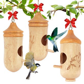 Fitraho casa colibríes frontal mostrando diseño y apertura, atrae aves fácilmente
