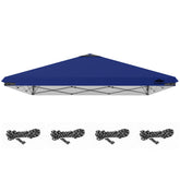 FLAGLY vista frontal del toldo azul mostrando cobertura y protección