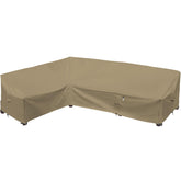 Flexiyard funda frontal Desert Khaki protegiendo sofá seccional exterior con acabado resistente