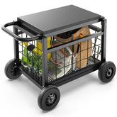 FLINTER vista frontal del carrito con asiento, comodidad y almacenamiento