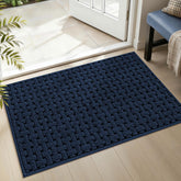 FLOORHUG vista frontal del felpudo azul, aspecto limpio y estilizado