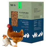 FLYGRUBS frente del empaque mostrando 10 lb y ventajas nutricionales