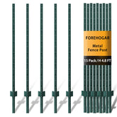 FOREHOGAR poste T verde vista frontal con pestañas para malla, instalación rápida