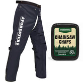 FORESTER chaps vista frontal con cierre de cinturón y protección visible