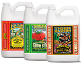 FoxFarm vista frontal del pack Trio con frascos grandes y suministro prolongado