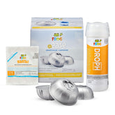 FROG paquete frontal mostrando los tres SmartChlor y productos incluidos, facilita reemplazo