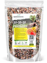 GARDENWISE frente del envase mostrando fórmula 10-10-10 y beneficio de uso versátil