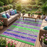 Garvee vista frontal de la alfombra exterior mostrando diseño y color verde, aporta estilo