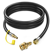 GasXpert manguera 12FT frontal mostrando conectores y longitud, facilita conexiones RV rápidas