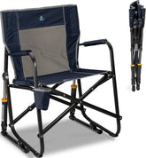 GCI Outdoor vista frontal de la silla Freestyle Rocker en Indigo Blue, comodidad inmediata