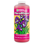 General Hydroponics botella FloraBloom vista frontal con dosificación clara