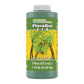 General Hydroponics frasco FloraGro frente, identificación clara y uso fácil