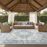 GENIMO alfombra exterior frontal mostrando diseño azul y confort