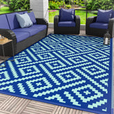 GENIMO alfombra frontal azul real mostrando diseño reversible y estética