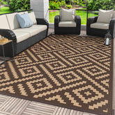 GENIMO alfombra exterior frontal mostrando patrón reversible y café