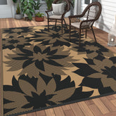 GENIMO alfombra exterior frontal mostrando diseño hojas de palma y beneficio estético