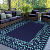 GENIMO alfombra exterior vista frontal con patrón geométrico y estilo moderno