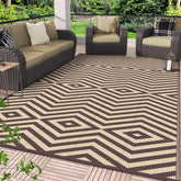 GENIMO alfombra exterior frontal mostrando diseño reversible y color mocha beige