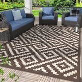 GENIMO alfombra exterior vista frontal mostrando diseño café beige y resistencia