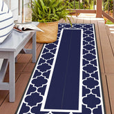 GENIMO vista frontal de la alfombra exterior azul blanco con aspecto elegante