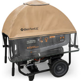 GenTent vista frontal con cubierta tan protegiendo generador en exterior