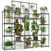 GENTINGBRO estantería frontal mostrando 14 niveles y capacidad para más de 20 plantas