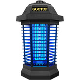 GOOTOP vista frontal del mata insectos para uso exterior con carcasa negra y diseño colgante