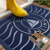 GORILLA GRIP felpudo frontal Navy Sailboat mostrando diseño y captura de suciedad