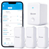 Govee empaque del kit con tres sensores H5100 y gateway mostrando contenido