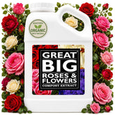 Great Big Roses frente del envase mostrando diseño y volumen 1 galón, facilita dosificación
