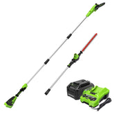 Greenworks vista frontal del kit completo útil para poda segura