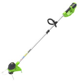 Greenworks recortadora frontal mostrando equilibrio y control
