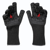 Grill Heat Aid vista frontal del empaque mostrando guantes resistentes al calor y especificaciones