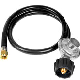 GrillAce frontal del empaque mostrando manguera y regulador, confiabilidad inmediata