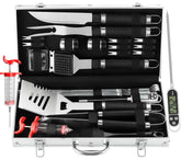 grilljoy estuche abierto mostrando todas las herramientas, ideal para transporte