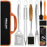 grilljoy vista frontal del set completo con bolsa portátil, organización y conveniencia