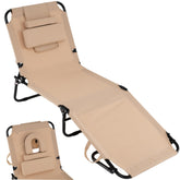 GYMAX tumbona frontal en beige mostrando estructura resistente y comodidad