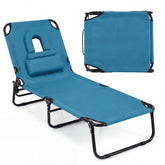 GYMAX tumbona frontal mostrando diseño plegable y comodidad
