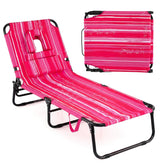 GYMAX vista frontal de la tumbona rosa a rayas, cómoda y portable