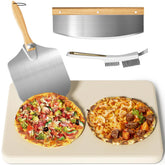 Gyreuni piedra para pizza frente del paquete mostrando tamaño y accesorios