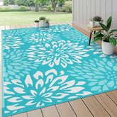 HEBE alfombra exterior frontal mostrando diseño floral y cobertura